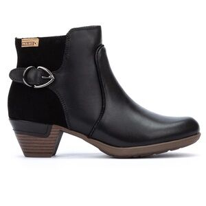 Pikolinos Rotterdam Black Leather Ankle Boots Silver Buckle Booties EU 39 US 8.5